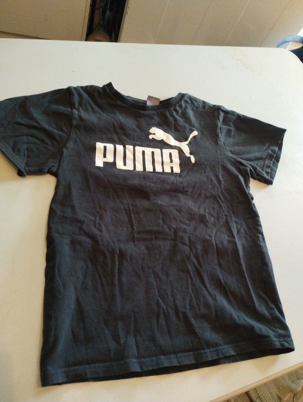 Puma Black Tee with White Logo Kid Size L 10-12